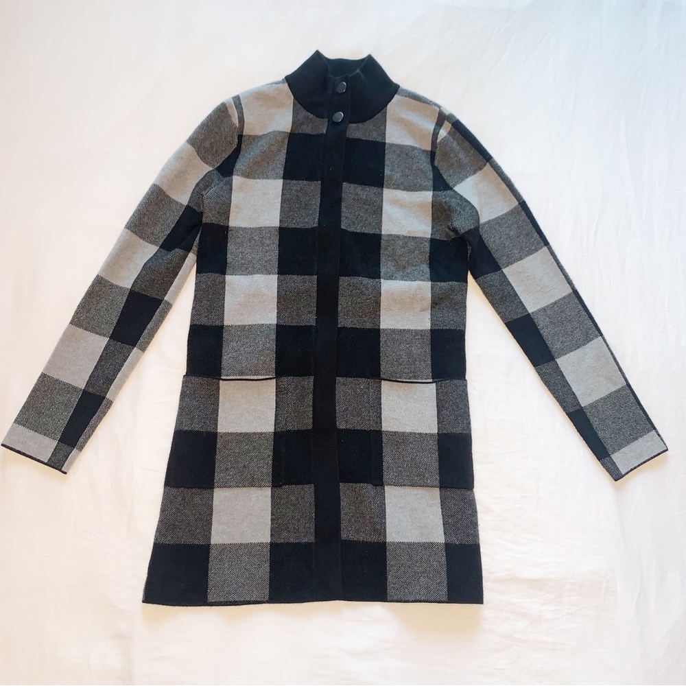 Black and Grey Checked/Plaid Sweater Jacket
